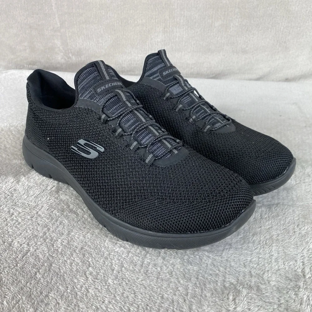 Skechers Summits Cool Classic Sneaker Womens Size 9.5 Wide Black Gray Knit NEW